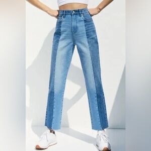Packing Two Toned High Rise Straight Jeans